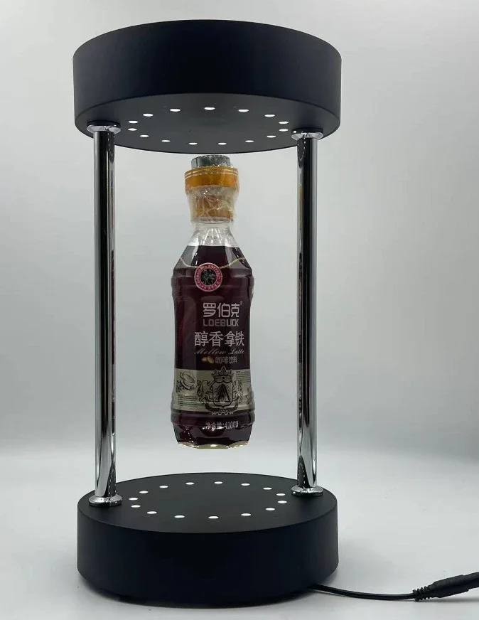 customize magnetic levitation floating bottle can drinks display stand