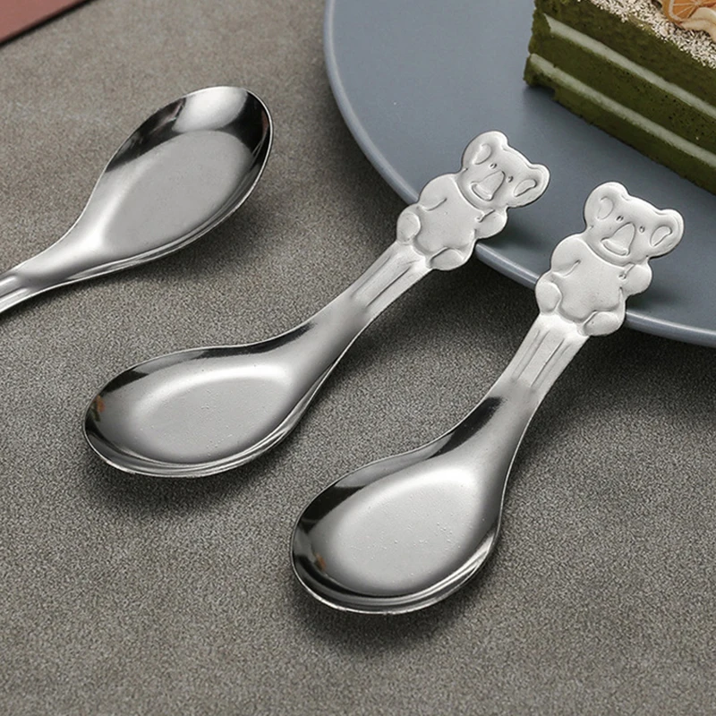 Stainless Steel Creative Cute Koala Ice Cream Dessert Fruit Scoop Flat Bottomed Spoon Coffee Stirring Tea Tableware Spoon