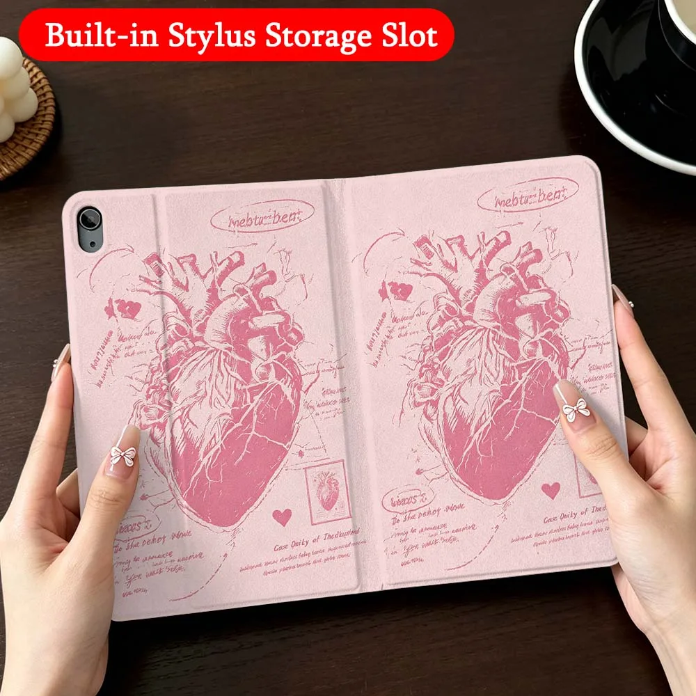 

Creative Heart Pattern For iPad Mini Pro Air 5 6 7 8 9 11 9.7 7.9 10.9 13 12.9 inch Folding Automatic Sleep/Make Tablet Case