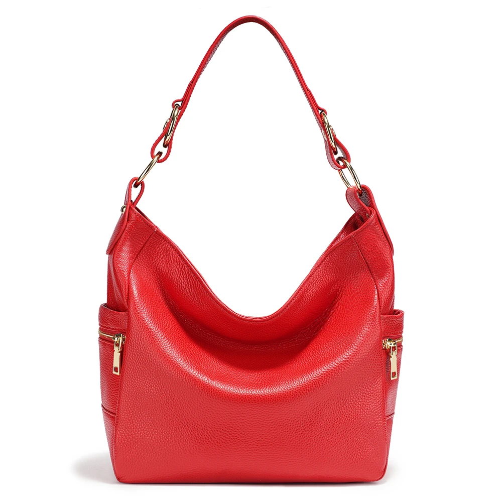 Bolsa de Ombro Zency-Large Capacidade para Mulheres, 100% Couro Genuíno, Bolsa Hobo, Bolsa Zipper para Senhoras, Bolsa Shopper