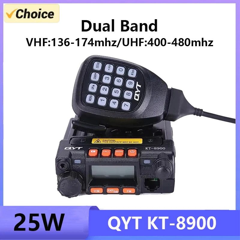 QYT KT-8900 Mini Car Mobile Radio Station Long Range 200 Channel 25W High Power Color Screen Dual Band VHF136-174/UHF 400-480MHz