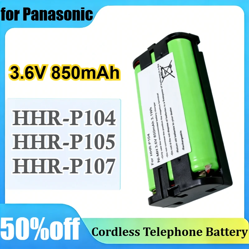 

HHR-P104 HHR-P105 HHR-P107 3.6V 850mAh Ni-MH Rechargeable Battery for Panasonic Cordless Telephone Battery
