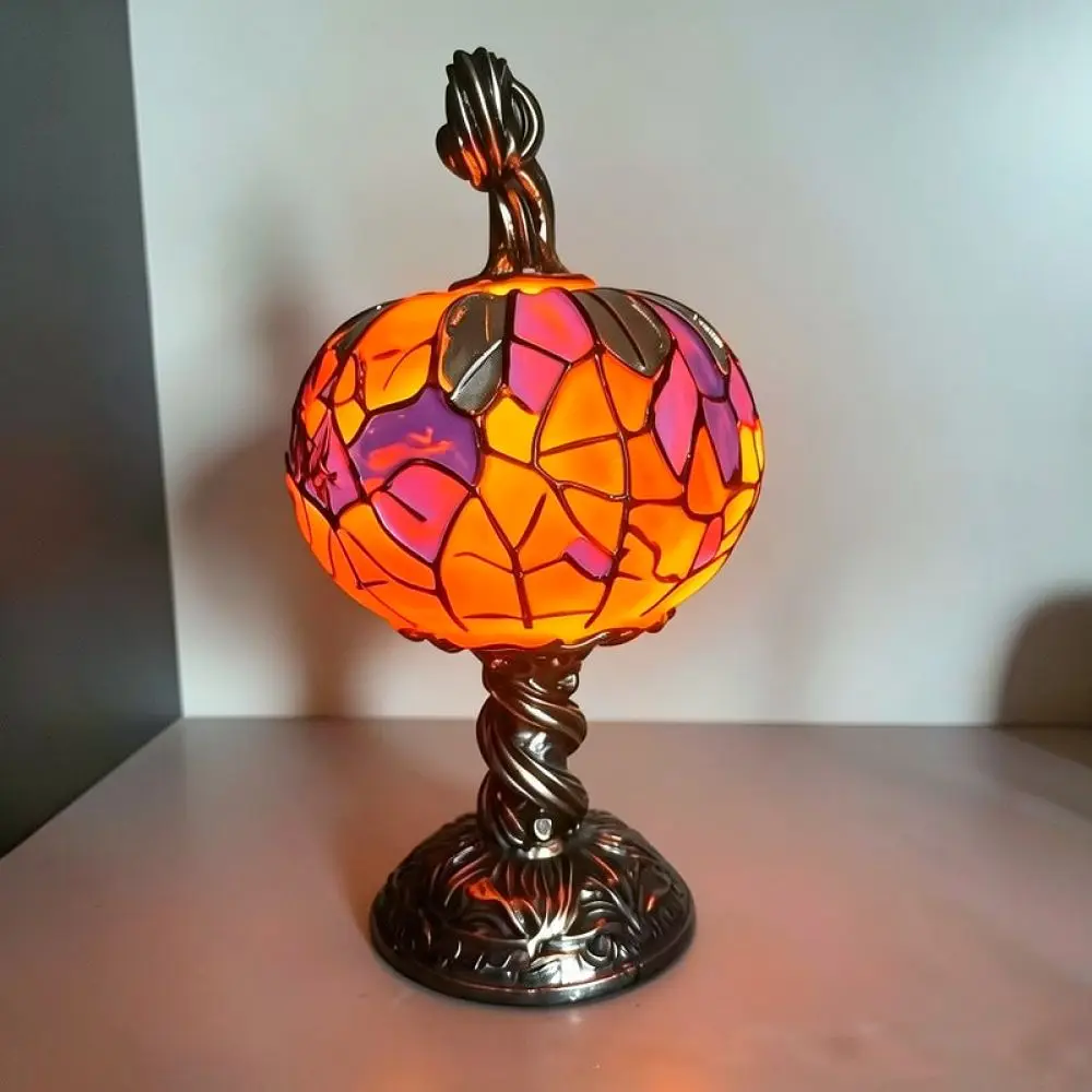 Decorative Resin Pumpkin Lamp Halloween Home Ornament Vintage Style Atmosphere Light Creative Craft Holiday Party Gift