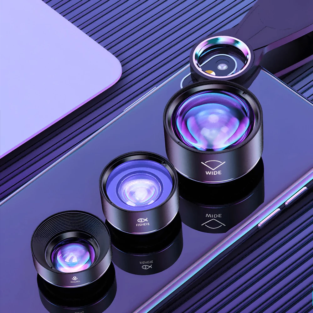 New HD Mobile Images Lens Camera Phone Universal Clip 130° Super Wide-Angle 15x Macro Lens 195° Fisheye Lens Selfie Live Beauty