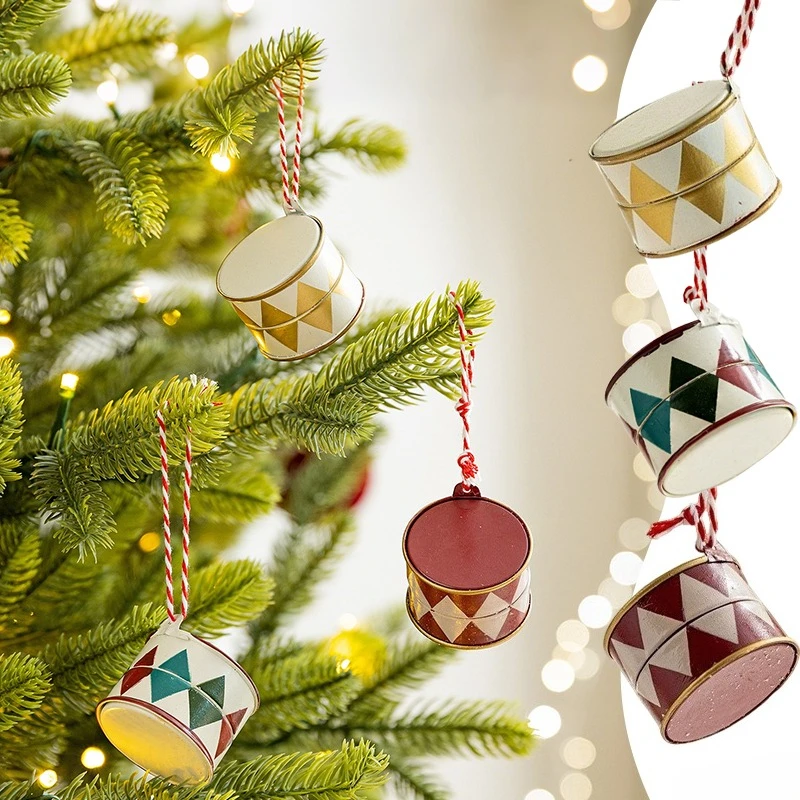 Estilo nórdico tambor de natal decoração ferro arte pendurar pingentes árvore de natal sala festa decoração do feriado ornamentos Weihnachtsdeko