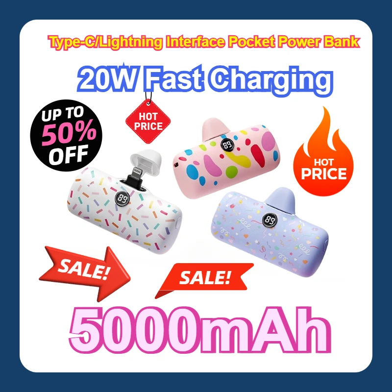 

Fast Charging Mini Portable Capsule 20W Fast Charging Suitable for IPhone Type-C Lightning Interface Pocket Power Bank