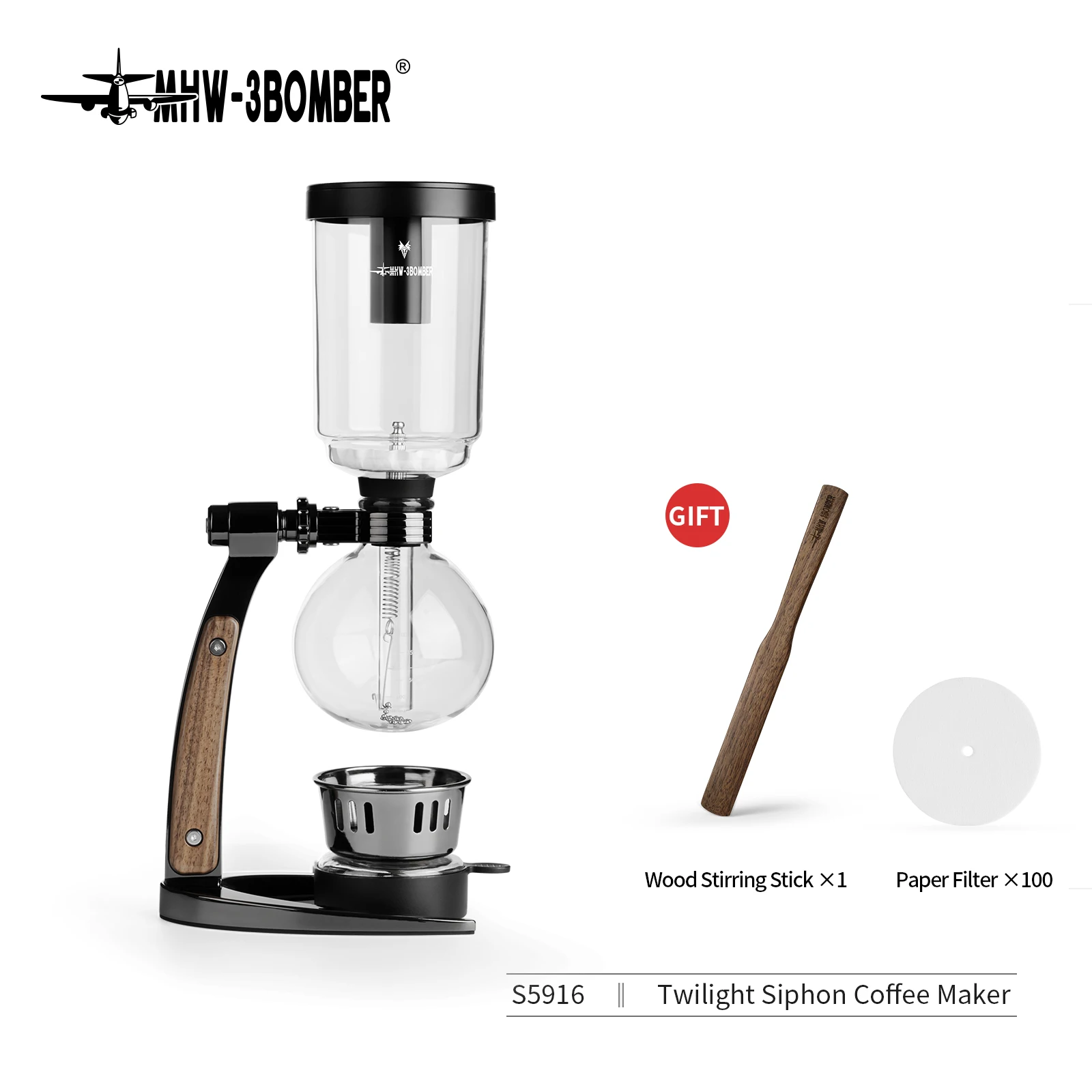 MHW-3BOMBER Koffie Sifon Twilight Sifon Koffiezetapparaat Tafelblad Glazen Sifon Pot met Filterpapier Professionele Barista Gereedschap