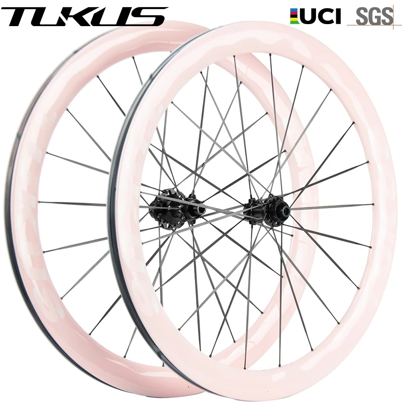 

TUKUS Road Bike Disc brake Carbon Wheelset 700c Cherry Blossom Pink Bicycle Wheels Clincher Tubeless Beginner Wheelsets