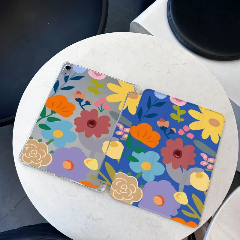 Smart PU Case for 10.2 9th 8th 7th Pro 11 2nd 3rd 4th Ipad 2017 10.5 Inch Colorful Flowers Smart Cover Case Ipad Mini6 8.3 Blue