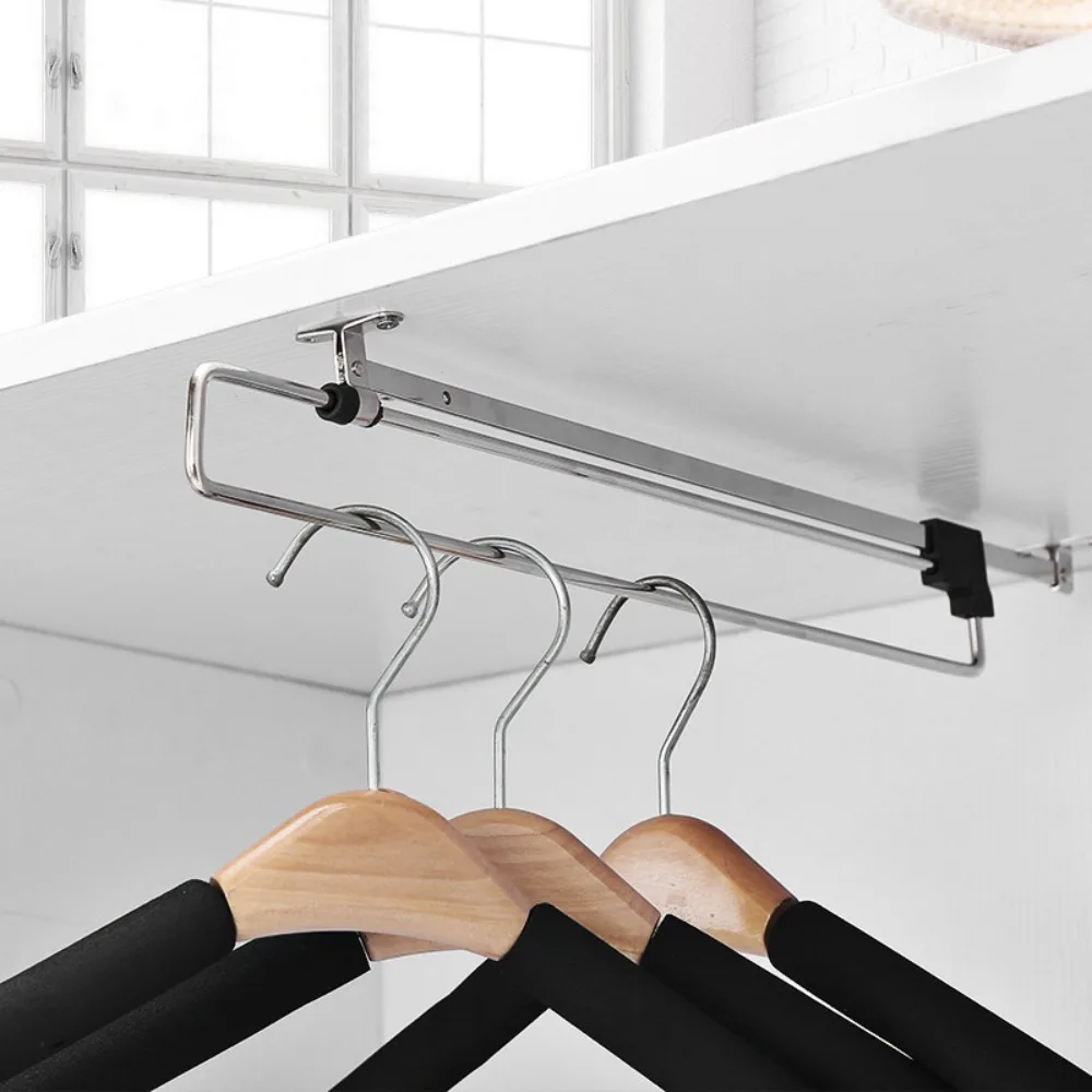 Pull Out Rail Extending Rack Iron Telescopic Clothes Rod Heavy Duty Retractable Cabinet Hanger Space Saving Sliding Bar Holder