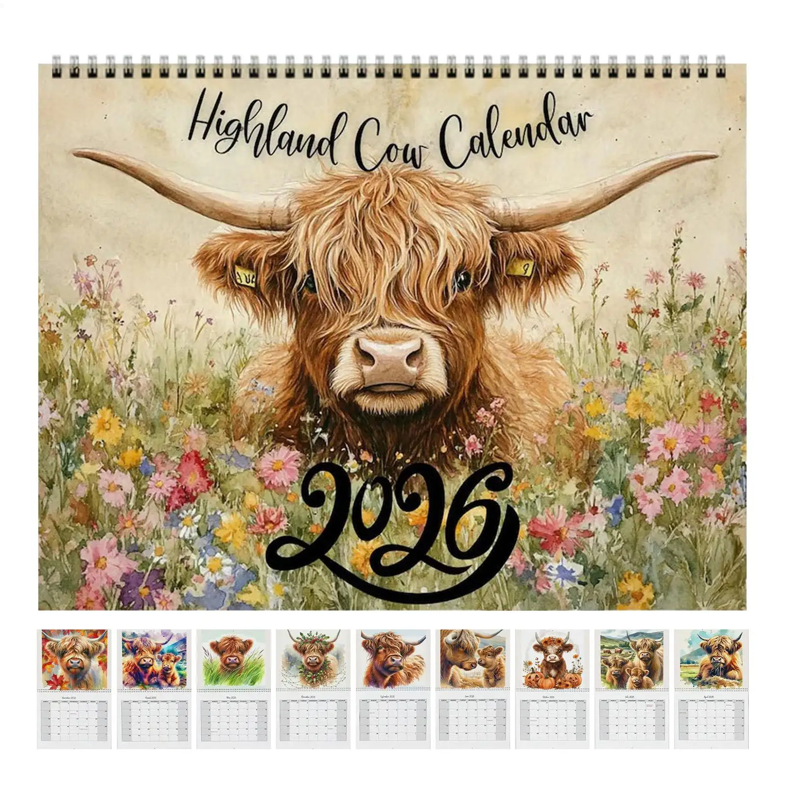 

2026 Highland Cow Calendar Scottish Cow Daily Planner,Annual Schedule And Monthly Notebook,Suitable For Home Office Decoration