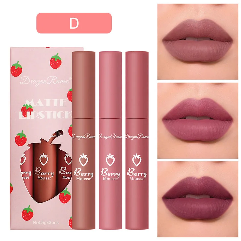 3pc Matte Red Crayon Lipsticks Set Nude Impermeável Longa Duração Sexy Velvet Tint Pen Non-stick Cup Maquiagem Cosméticos Lip Gloss