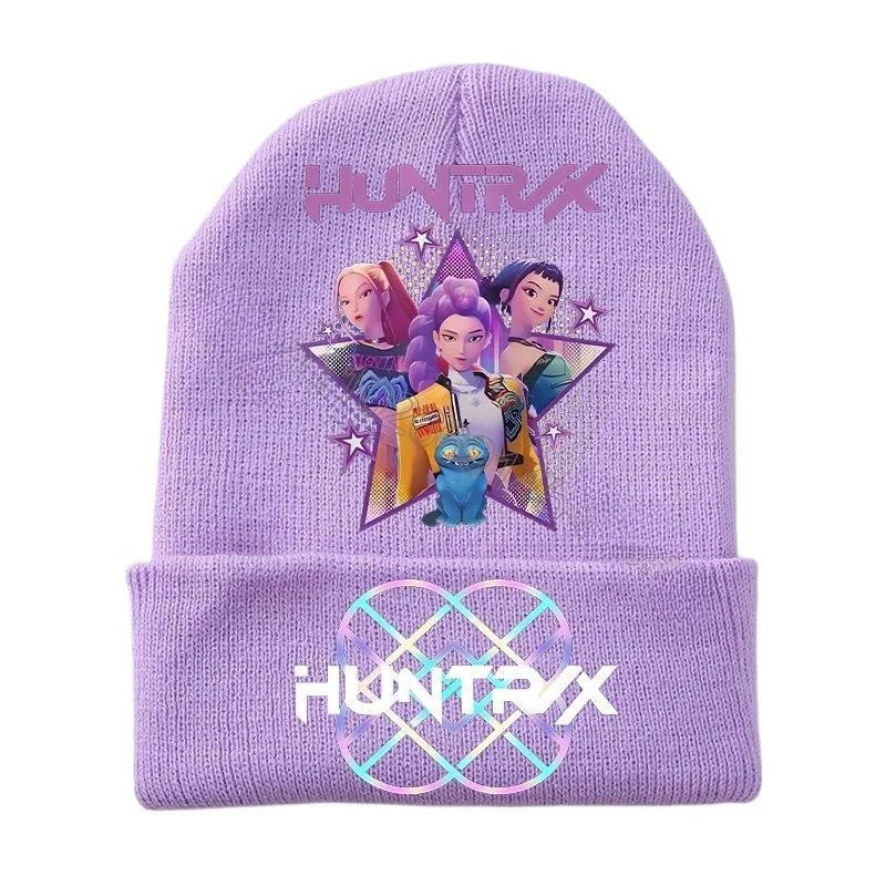 مجموعة قبعة وقفازات محبوكة من Kpop Demon Hunters مكونة من قطعتين، إكسسوارات شتوية دافئة مطبوعة برسوم الرسوم المتحركة للأولاد والبنات، قبعة صغيرة لطيفة #4