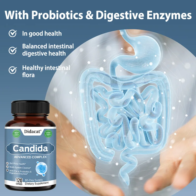 Complejo Candida con enzimas digestivas: contiene probióticos y extracto de organo para equilibrar la digestión intestinal y ayuda