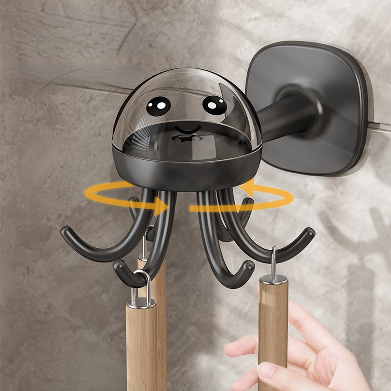 

Kitchen Rotary Hook Cute Octopus Hooks Wall-mounted Storage Rack Spoon Shovel Hanger Punch-free Installation Home Decor Key Hook