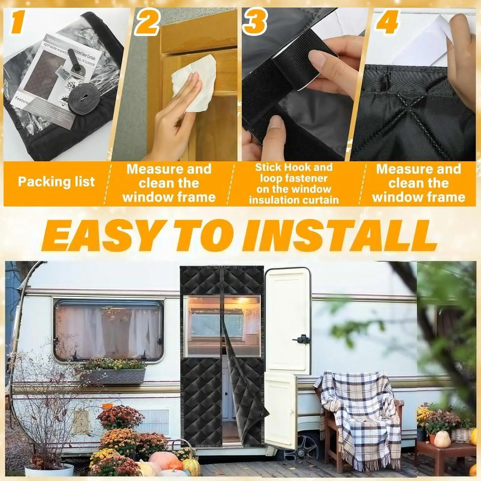 Magnetic Thermal Insulated Door Curtains Protector 33 X 80 Inches Winter Door Cover With Transparent Window For Trailer Home