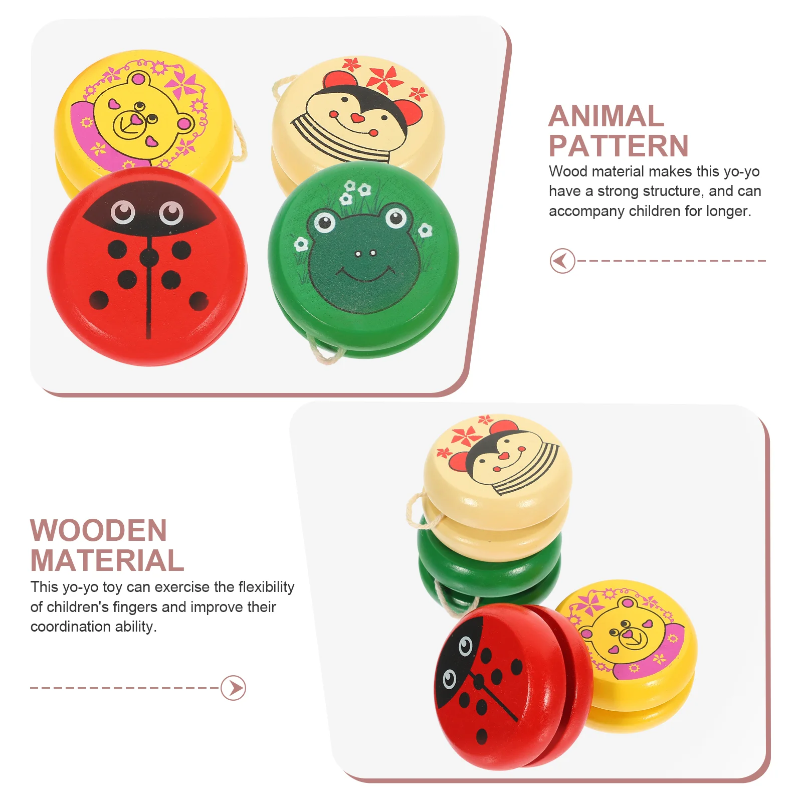 4Pcs Adorable Children Yo-Yo Plaything Creative Animal Wooden Yo-Yo Toys Random Color/Style Kids Creative Playthings