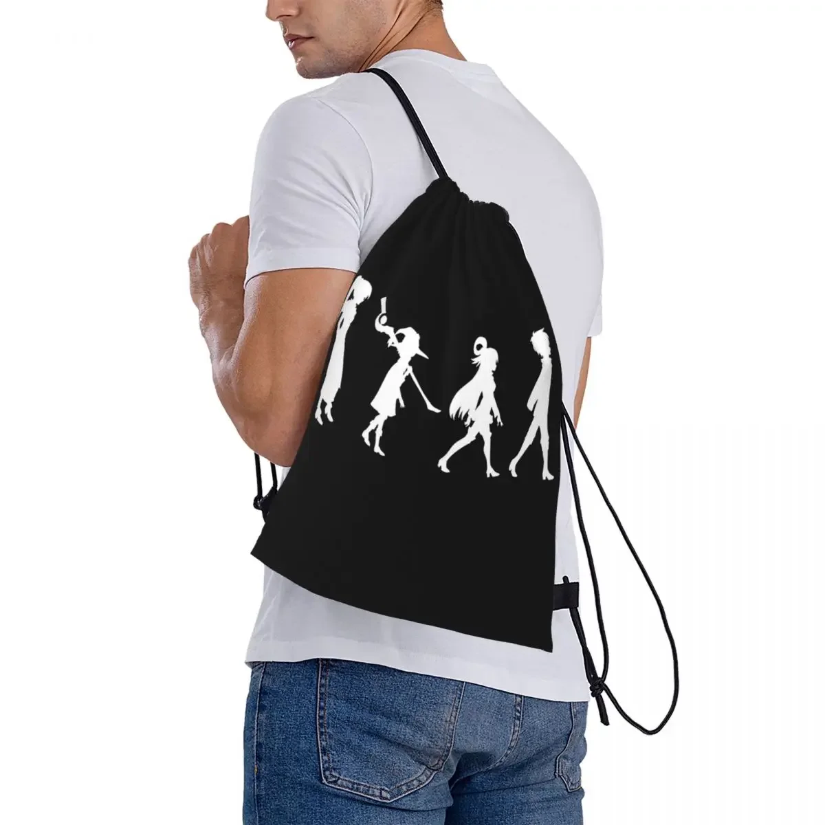 Isekai Crew - Mochilas blancas Bolsas con cordón portátiles informales Paquete con cordón Bolsa deportiva de bolsillo Mochila para viajes escolares