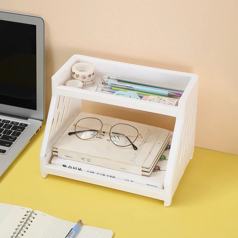 White Double-layer Tier Desktop Storage Organiser Cartoon Cat's Paw Design Display Shelf Student Desk Office Office Stationery