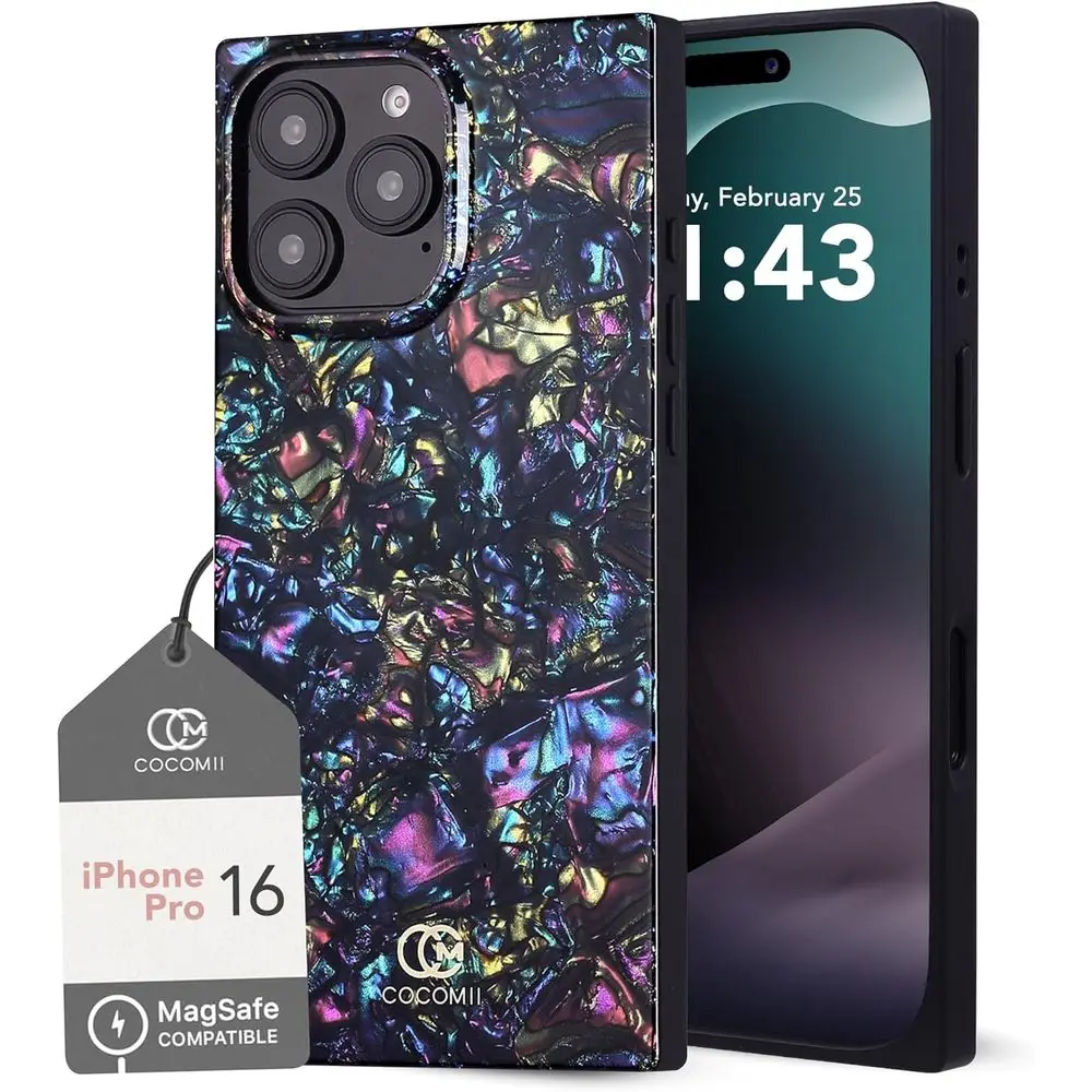 

Glittery Pearl iPhone 16 Pro Case, 6.3 Rectangle Magsafe Compatible Slim Cover