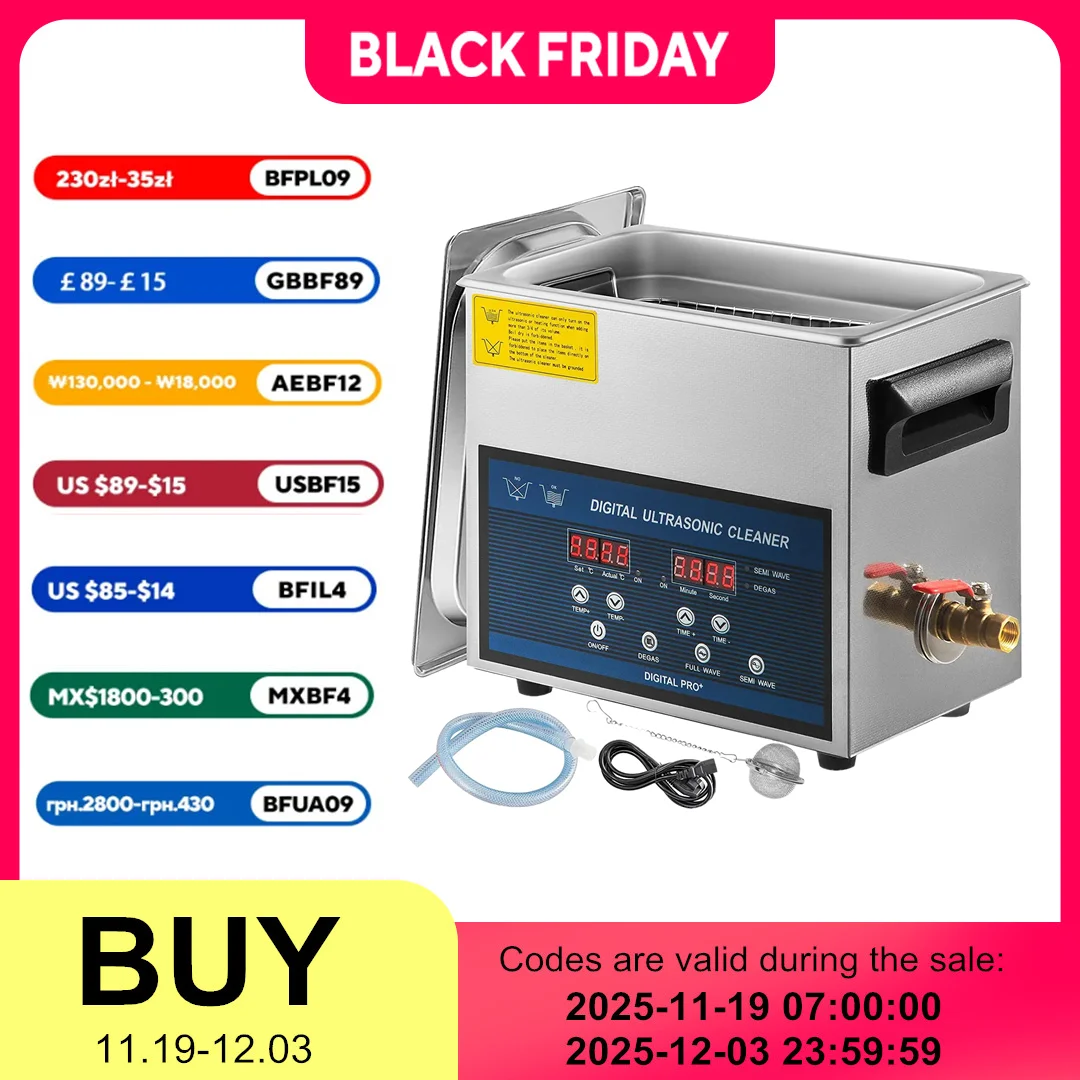6L Professional Ultrasonic Cleaner Jewelry/Glasses/Tools Digital Timer Ultrasonic Glasses Cleaner Home Jewelry Cleaning Solution