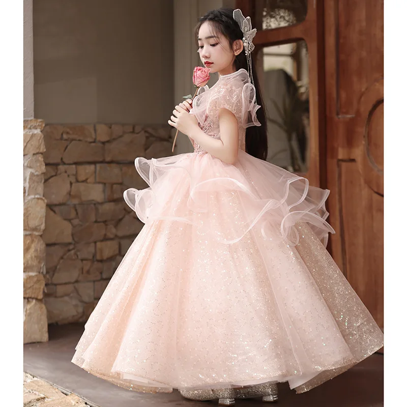 

Pink Super Fairy Children's Evening Dress Spring and Autumn Outfit Children's Birthday Party Princess Dress Flower Girl Host Pia