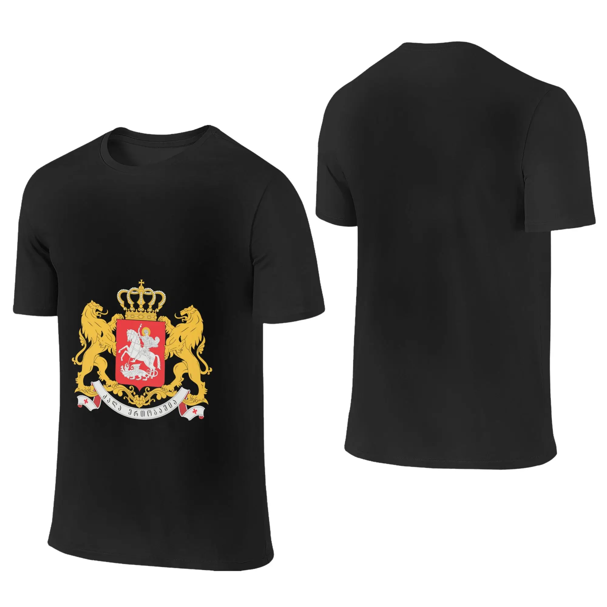 Custom Georgia National Emblem Map And Flag T Shirts Men 100% Cotton Tees Georgian Tshirt Short  Sleeve Casual T-shirt Clothes