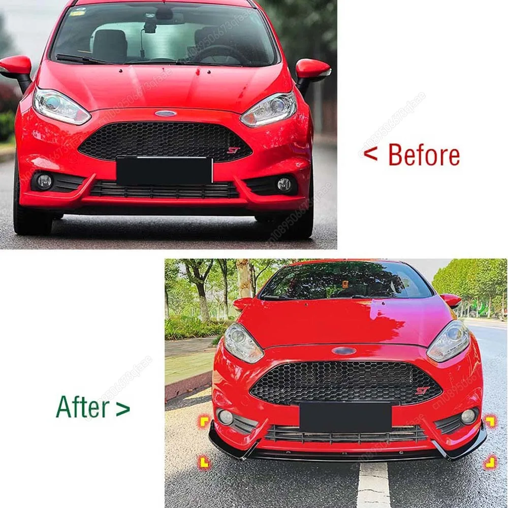 Car Front Bumper Splitter Lip For Ford Fiesta MK6 ST 2012-2017 Glossy Black / Carbon Look ABS Spoiler Diffusers Body Kits Tuning view 2