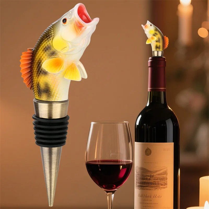 Kreativer 3D-Fisch-Weinflaschenverschluss, wiederverwendbarer Flaschenverschluss für Wein, Champagner, Bier, Hochzeit, Party, Bar, Heimdekoration, Geschenk für Anglerliebhaber – Detail 1