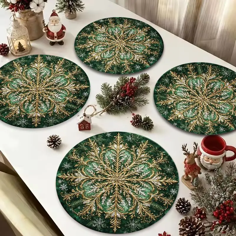 VIKAMA Cardinal Bird Poinsettia Round Placemat, 3 Designs, Table Mat for Kitchen Dining Party