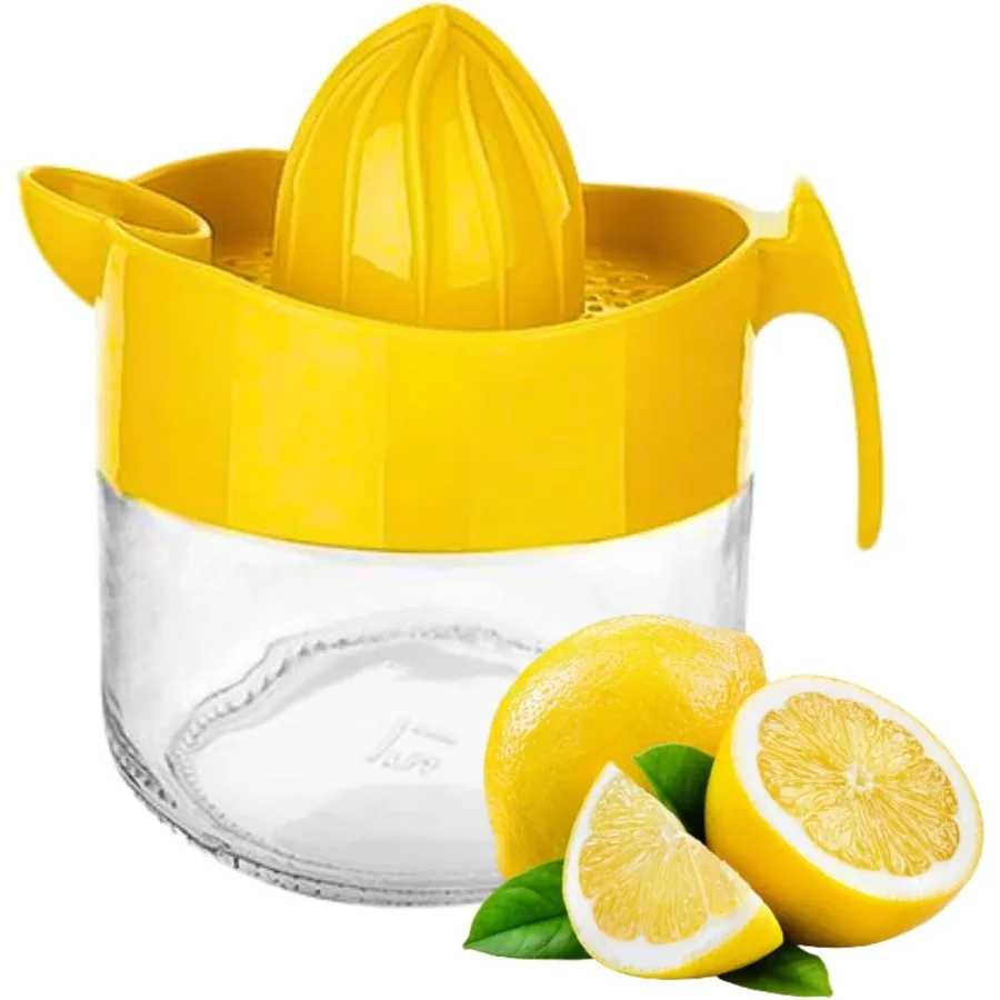 

Glass Lemon Juicer Small Grapefruit and Citrus Juicer Extractor Manual Hand with Handle and Pour Spout BPA Free and Lead-Free H
