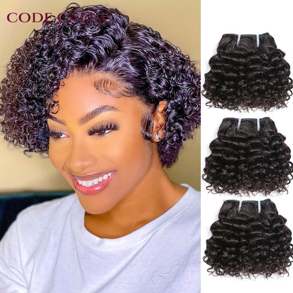 Código Calla Kinky Curly Hair Bundles Double Draw Remy malaio Extensões de cabelo humano trama Natural Dark Brown e cor preta