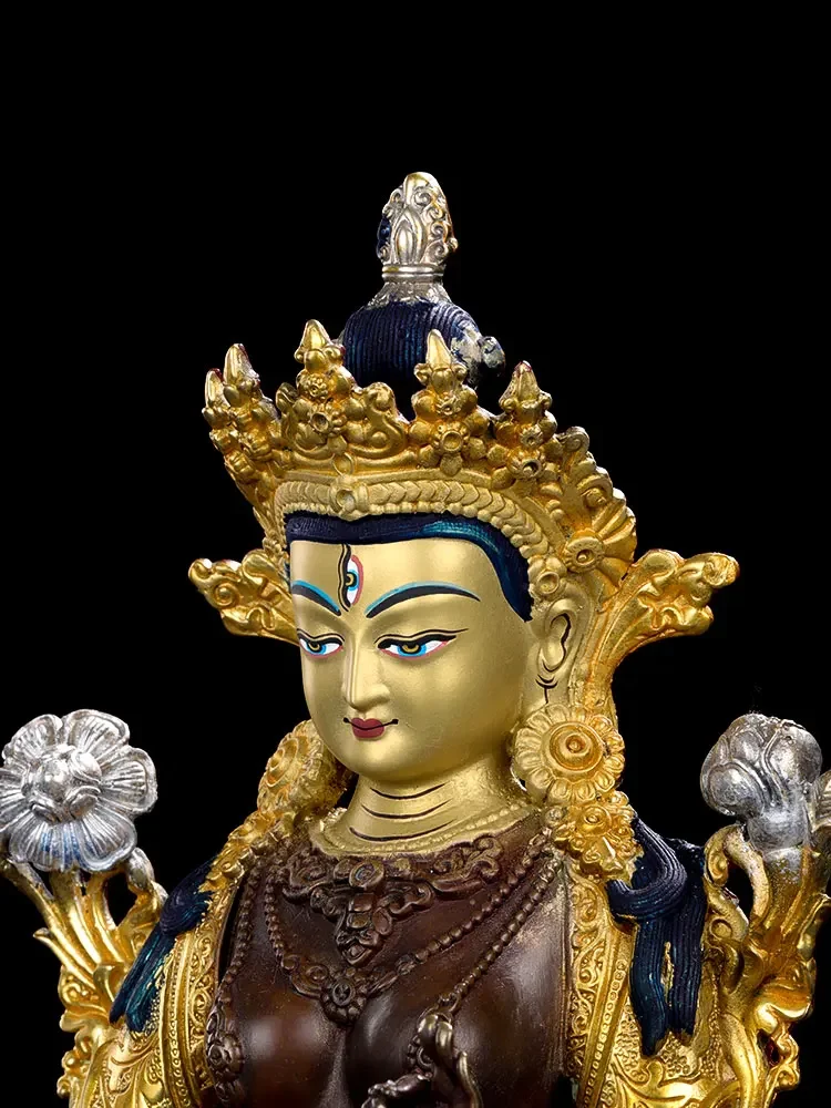21cm large HOME Temple Family efficacious Protection Tibetan Buddhism gilding White Tara Guan yin Avalokiteshvara buddha statue