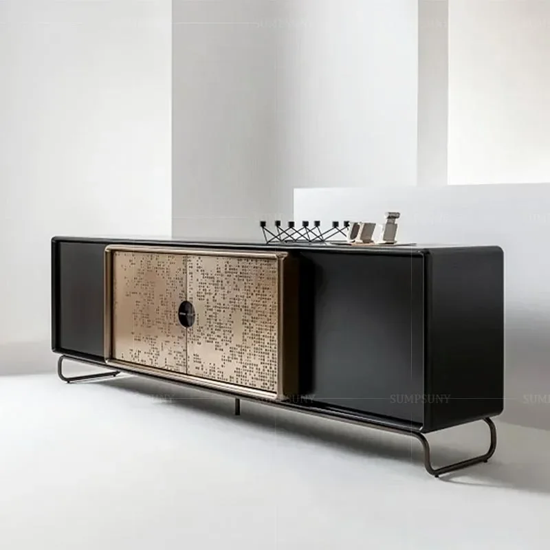 Italian solid wood dining side cabinet light luxury high-end home villa modern floor TV cabinet stainless steel locker