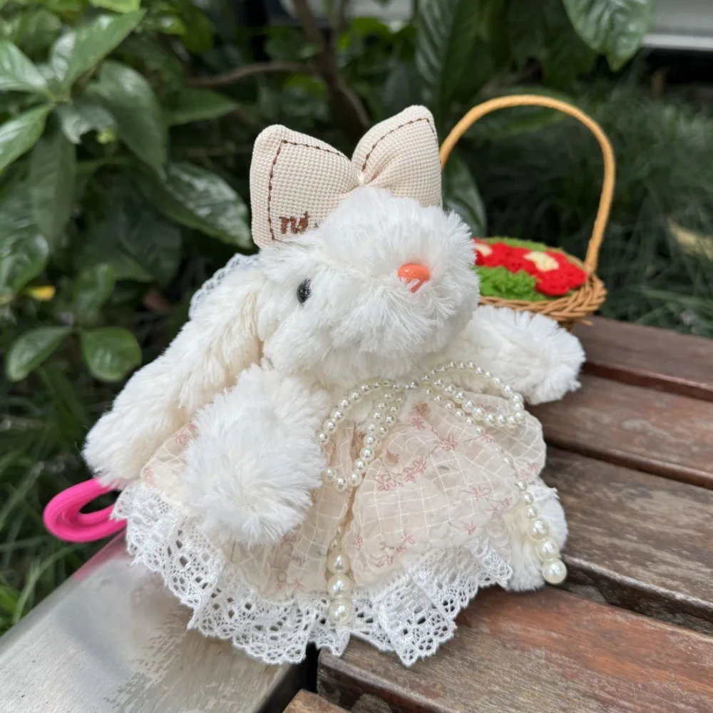 

Bow Plush Rabbit Keychain Princess Pearl Dress Cartoon Rabbit Doll Keyring Soft Kawaii Drooping Ear Rabbit Pendant Girl's Toy
