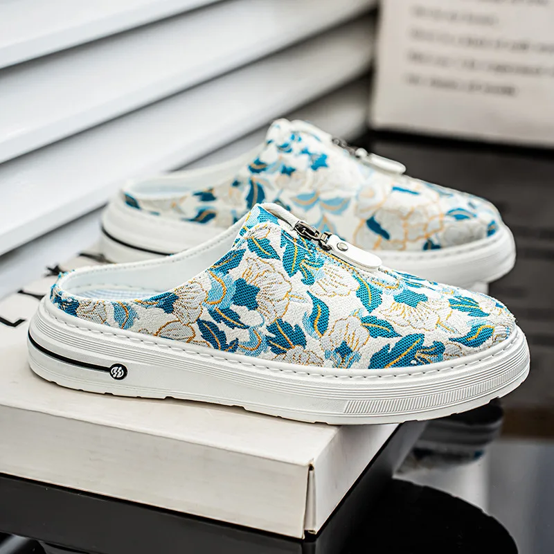 

Новые летние мужские модные тапочки с цветочным принтом, повседневные шлепанцы на толстой подошве, уличная крутая пляжная обувь