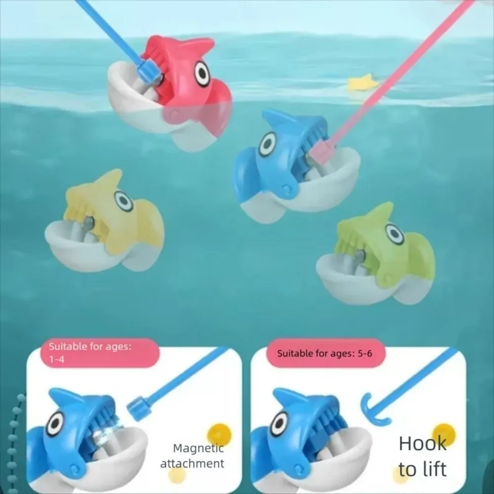 Kreatives Kunststoff-Angelspielzeug, blau, rosa, 15 Fische, 4 Ruten, Angelscheibe, magnetischer elektrischer Spin mit Musikspielzeug, Geschenk