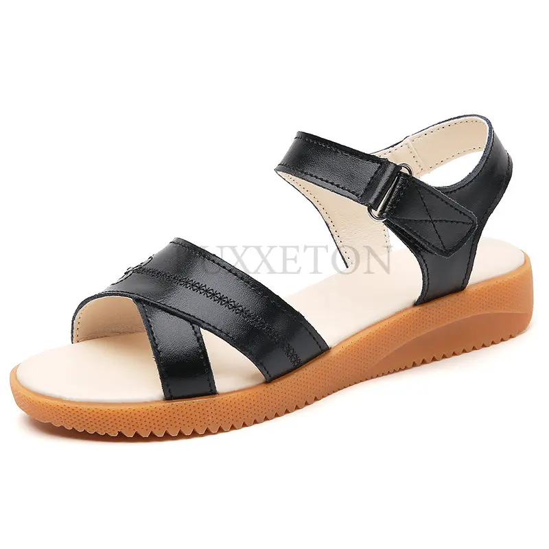 Women Sandals Summer Genuine Leather Shoes Woman Flip Flops Wedges Fashion Sweet Hook and Loop Platform Female Slides Ladies