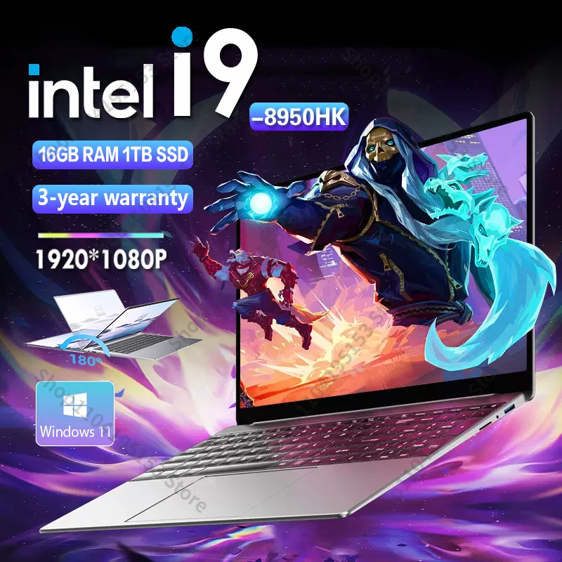 2024 Portable Windows 11 Laptop Computer PC 14.1" 1920*1080P Notebook Intel Core i9 8950HK 16GB RAM 1TB 2TB SSD Office Gaming PC