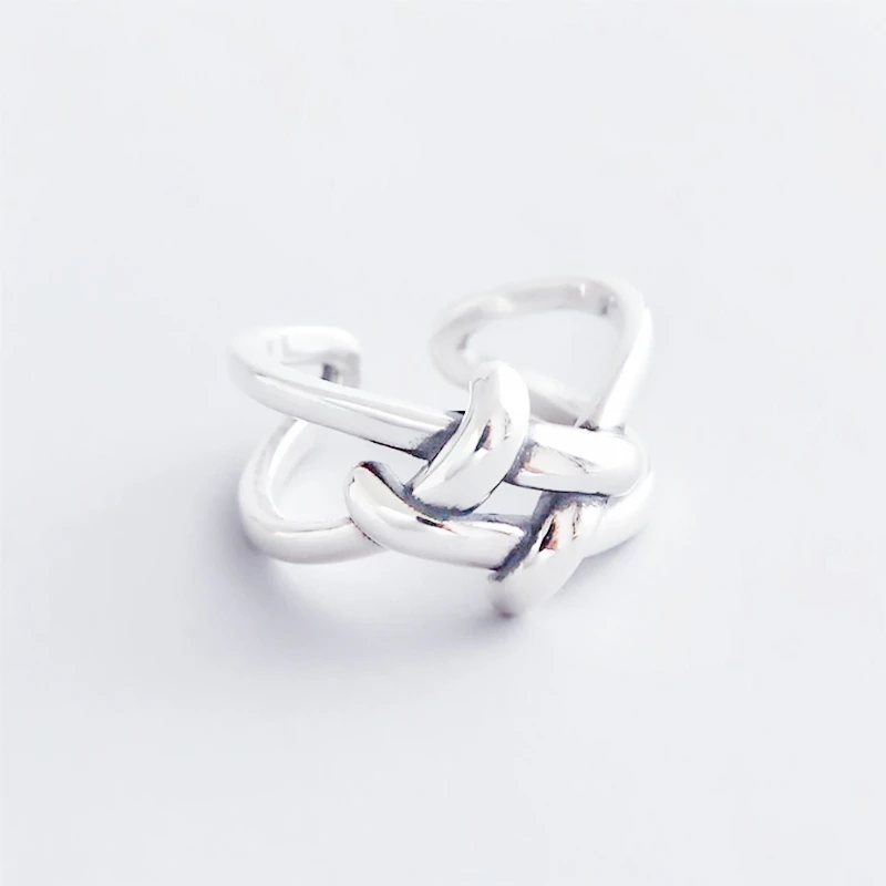 Sole Memory Retro Thai Silver Weaving Knotting 925 Sterling Silver Female Resizable Opening Ring For Women Birthday Gift RI435