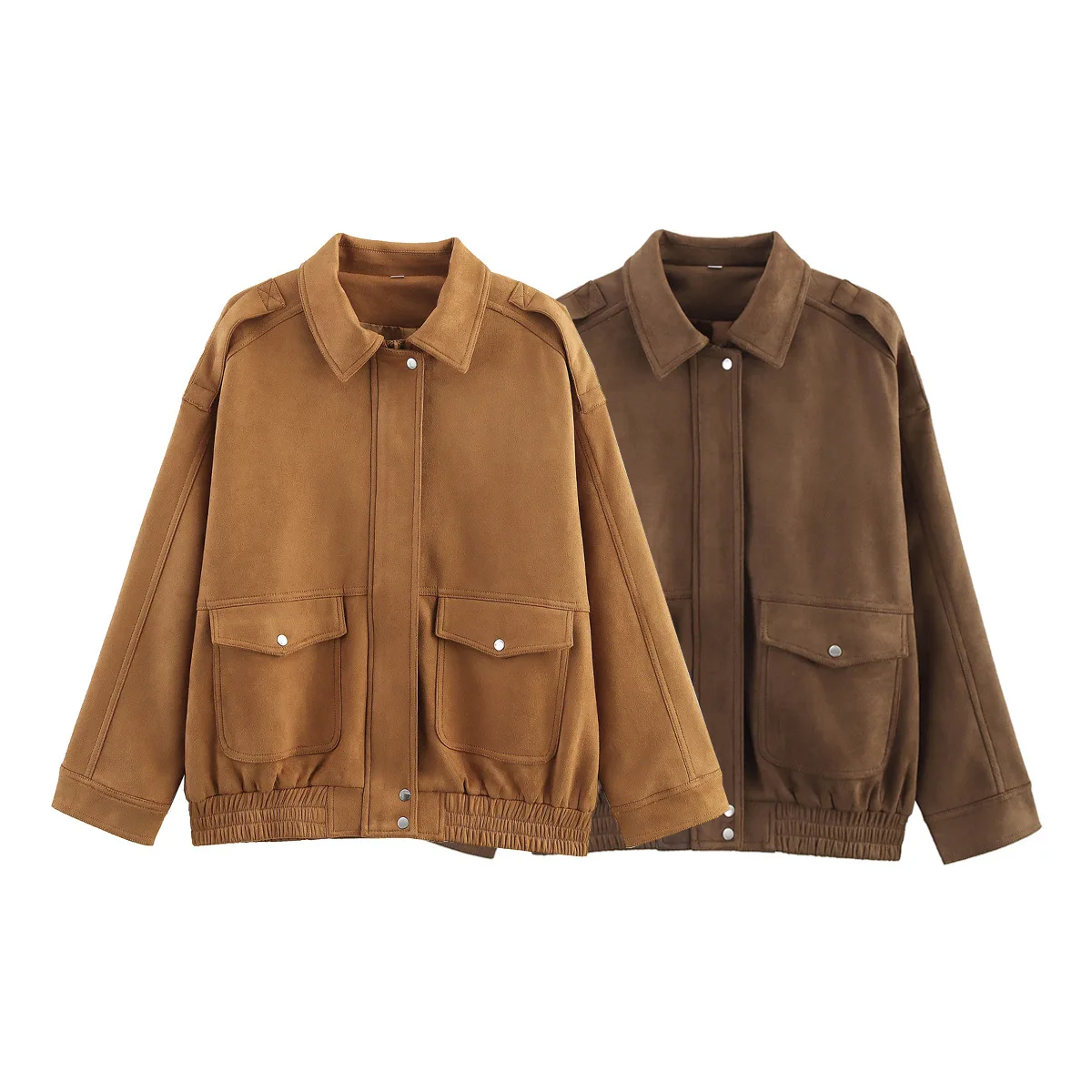 

Women's autumn new fashion casual suede textured pocket-edged bomber jacket jacket