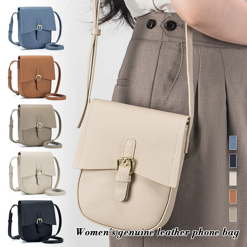 Women's Genuine Leather Phone Bag Shoulder Bag Crossbody Bag Creative Saddle Bag Mobile Top Layer Cowhide Single Shoulder Bag