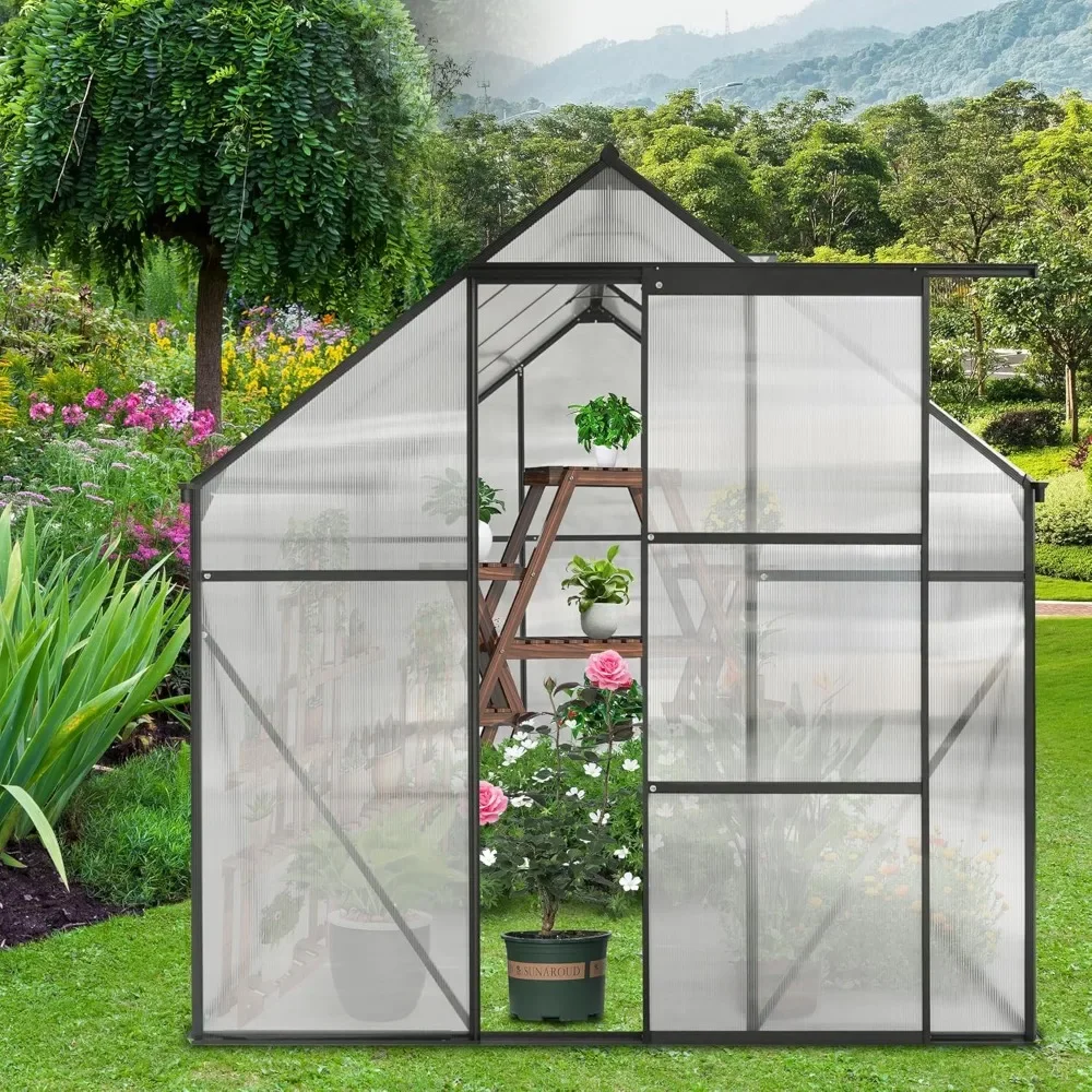 6x8 FT Polycarbonate Greenhouse, Walk-in Garden Plants Heavy Duty Green House, Weatherproof Aluminum Hot House