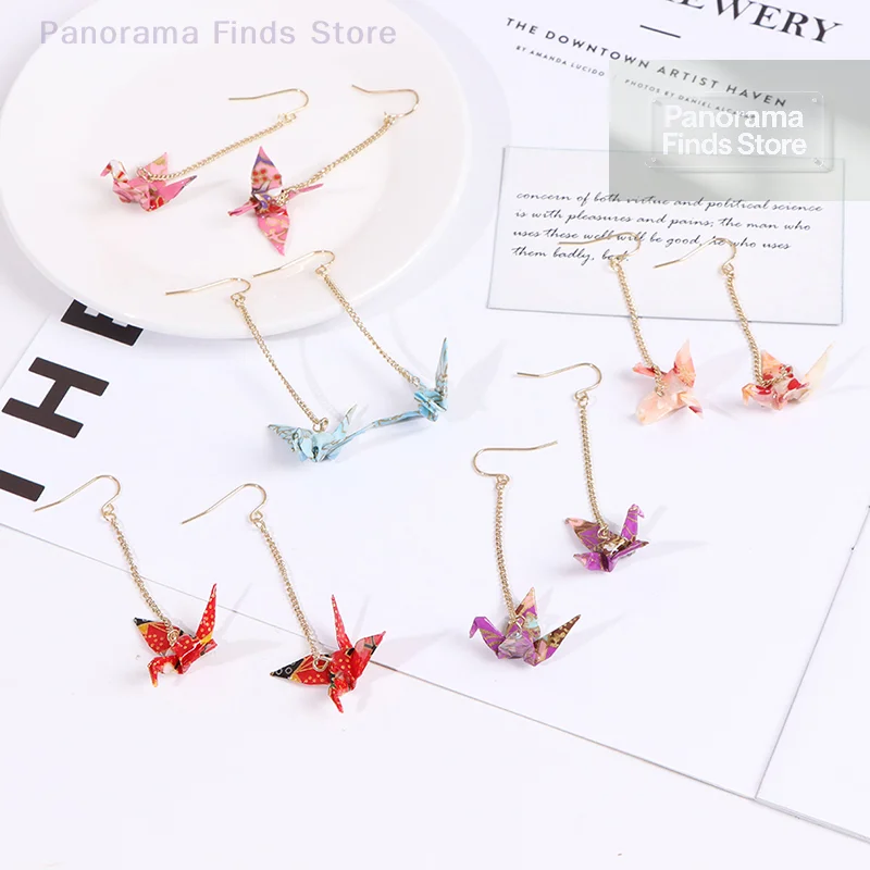 Kranich Origami Earrings Miniblings Bird Cranes Faltkunst Senbazuru Paper Art Jewelry