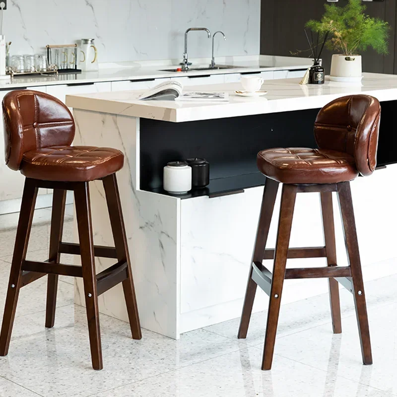 Vintage Leather Bar Chairs Coffee Support Vintage Bistro Bar Stool Premium Nordic taburete alto para cocina Modern Furniture