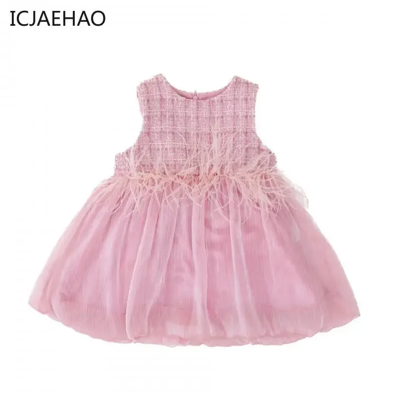 

New Baby Dresses Sets for Girls Children's Elegant Dress for Birthday Winter Infants Knitted Sweater + Sleeveless Plaid Vestidos