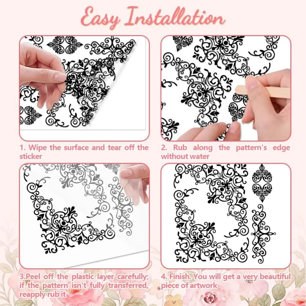 Rub on Transfer Decals for Furniture Crafts 6"x12" 3Pcs Vintage Corners Waterproof UV DTF Transfer Decals Sticker for making kit view 3
