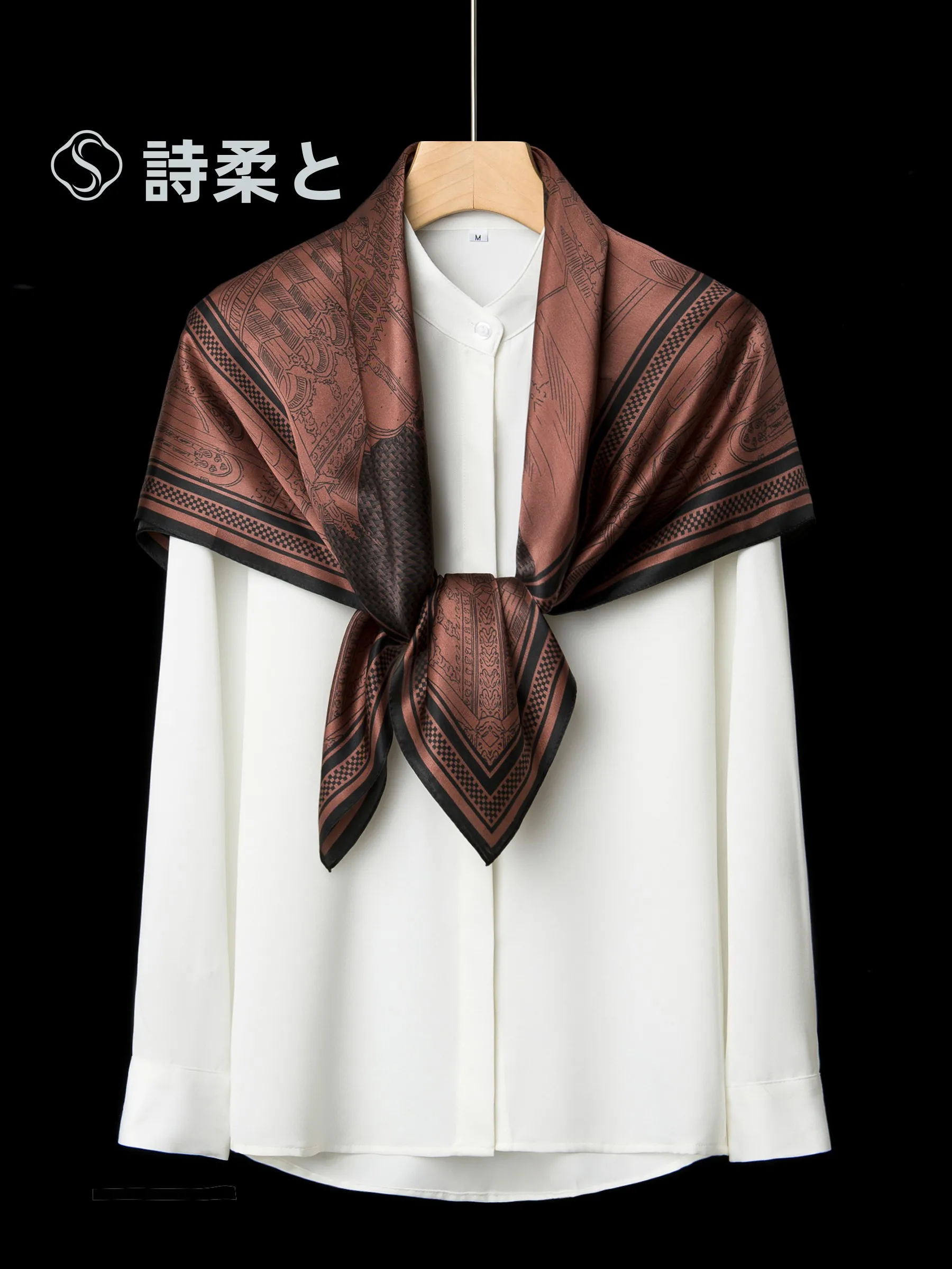 ele-silk-awl-brown-bla-color-blo-retro-busin-casual-multi-use-sunscreen-scarf-geometric-pattern-women's-wrap