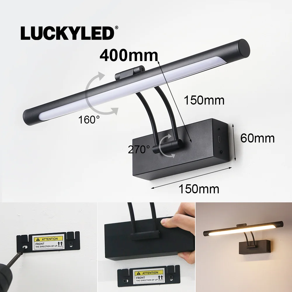 Imagem -05 - Lukcyled-lâmpada de Parede Led sem Fio Recarregável Controle Remoto Escurecimento Pintura Banheiro Luz Luz Negra Moderna 40cm