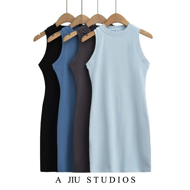 

Kardaian Sle Sexy Svel Vest Dr Women's Summer Slimming ort Skirt Tight Fit round Ne Pure Color Hot Girl